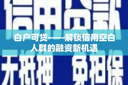 紫云白户可贷——解锁信用空白人群的融资新机遇